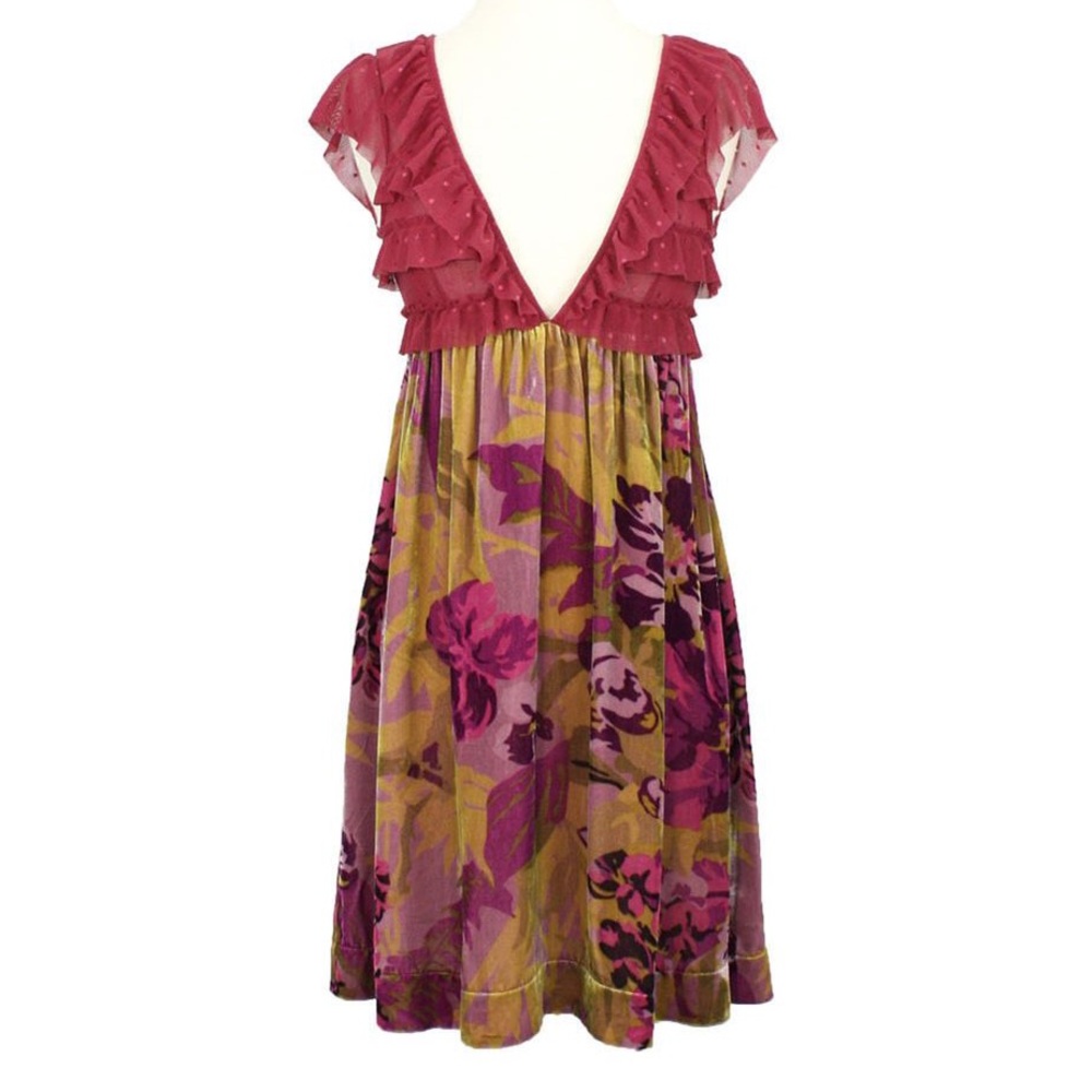 Free People Floral Velvet and Magenta Mesh Dress